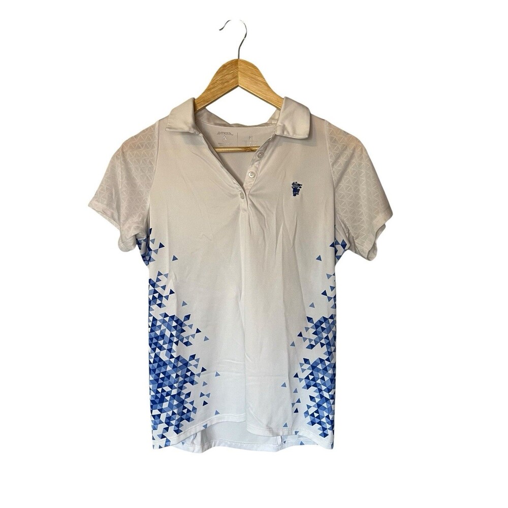 Antigua Desert Dry Polo Shirt Mens Medium White Blue Golf Geometric EUC